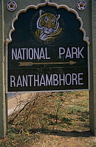 Ranthambhore national park sign, Rajasthan, India