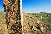 Reindeer stones, bronze age sacred site of reindeer hunters, Uushiin Ovor, Mongolia.