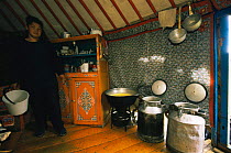 Horse mare milk, stored in urns inside ger/ yurt,Gorkhi-Terelj NP, Mongolia.
