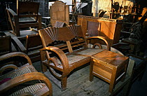 Furniture made from hardwood from tropical rainforest, Bangkok, Krug Thep, Thailand