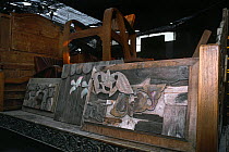 Furniture and wood mural made from hardwood from tropical rainforest, Bangkok, Thailand