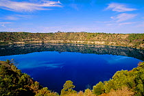 Blue Lake in extinct volcano crater, Mt Gambier. Supplies 36K million litres water to town below. South Australia