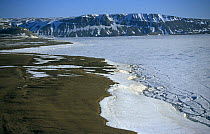 Aerial of sea ice near coast Admiralty Inlet, Baffin Island, Canadian High Arctic, June 2000