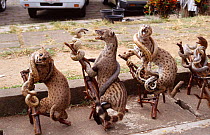 Snake attack scenes made with stuffed animals, for tourist trade, Borobudur, Java, Indonesia