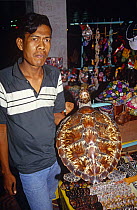 Souvenir shop with turtle shell for sale, Yogyakarta, Java, Indonesia