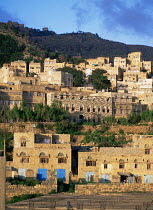 Looking up hill at Al Mahwit town, Highland region of Yemen