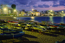 Canteras town and beach at night, Gran Canaria, Canary Isles, Spain