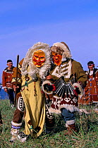 Native Koryak dancers wearing masks, Ossora, Karaginsky, Kamchatka peninsula, Russia