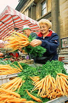 Carrots for sale in Farmers Market, Bristol, UK.