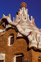 Roof of Parc Guell building, built by famous Spanish architect Antoni Gaudi, Barcelona, Catalonia, Spain