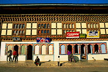 Paro village street with shops, Paro valley, Bhutan 2001