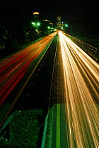 Night time traffic on busy roads, Boston, USA