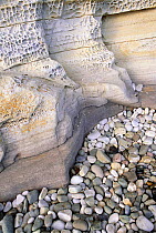 Eroded sandstone and pebbles, Skye, Scotland, UK