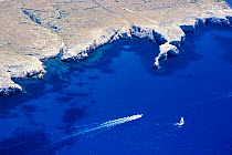 Aerial view of Pont d'en Gil, Ciudadela, west coast of Menorca, Spain