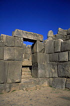 Stone door detail Saqsaywaman, historial Inca site close to Cusco, Peru, South America