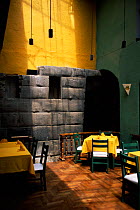 Restaurant in Cusco with old Inca walls in the dining rooms, Peru, South America