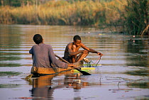 Fishermen catch fish with traditional nests, Okavango delta, Botswana, Sequence 2/3