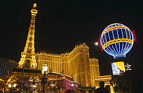 Las Vegas at night with Eiffel Tower, Nevada, USA