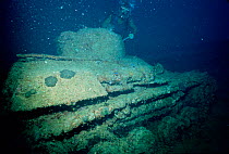 Wreck of Japanese tank forms artificial coral reef, Nippo Maru, Truk lagoon, Solomon Is.