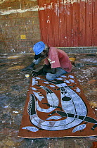 Aborigine painting on bark Oenpelli village, Arnhem land, Northern Territory, Australia