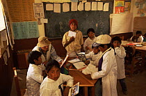 Quechua indian children at school, Relave commumity, altiplano 4300m, Potosi, Bolivia
