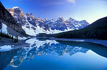Reflections of the Rocky Mountains in Morraine Lake, Banff NP Alberta Canada, North America