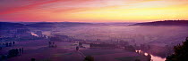 Panoramic of Dordogne Valley taken at dawn from Domme, France