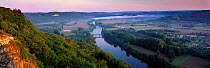 Panoramic view over Dordogne river and valley taken at dawn from Domme, France