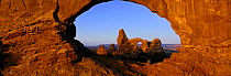Turret Arch seen through Window Arch, Arches National Park, Utah, USA, North America