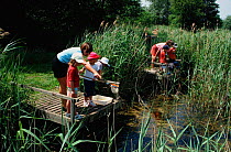 Children pond dipping at Wicken Fen, Cambridgeshire, UK