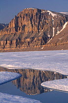 Cliffs and sea ice of Admiralty Inlet, Baffin Island, Canadian Arctic, Northwest Territories