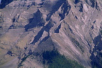 Aerial view of Mount Rundle above tree line, Banff National Park, Alberta, Canada