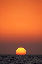 Sun on horizon setting over sea, Fort Myers beach, Florida, USA