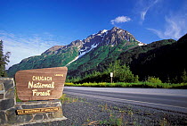Chugach National Park entrance and sign, Kenai Peninsula, Alaska USA