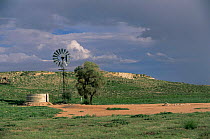 Wind driven waterhole pump, Kalahari Kgalagadi Transfrontier NP, South Africa
