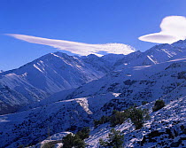 Clouds over the peak of La Parva, 4,500m, Andes, Chile, South America, June 1997