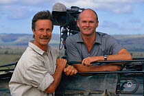 Jonathon Scott (left)  and Simon King, presenters of Big Cat Diary, Masai Mara NR Kenya 2000