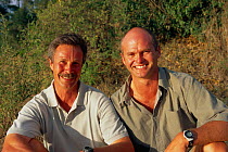 Jonathon Scott (left) and Simon King presenters of Big Cat Diary, Masai Mara NR Kenya 2000