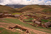 Quechua settlement and fields, Vilacayma, up in the Andes, Bolivia, South America