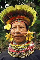 Cofan Indian portrait in traditional dress, Rio Agua Rico, Ecuadorian Amazon, South America