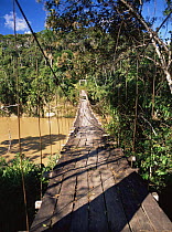Suspension bridge built by a colonist community in Ecuadorian Amazon, S America