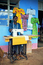 Tailor at sewing machine, Thiolo, Malawi, Southern Africa