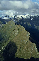 Aerial view of Mount Cook, looking to Tasman Sea, South Island, New Zealand