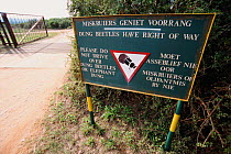 Sign protecting Flightless dung beetle {Circellium bacchus} Addo_Elephant park, South Africa