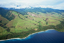 Aerial view of uplifted coral terraces, Huon Peninsula, Papua New Guinea