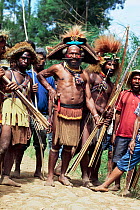 Huli Chief and warriors at Compensation Ceremony, Central highlands, Papua New Guinea