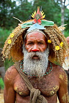 Huli wigman chief at Compensation ceremony, Central highlands Papua New Guinea
