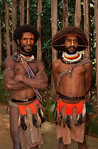 Huli wigmen in traditional clothing, Papua New Guinea, 1991
