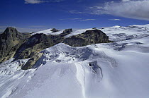 Aerial view of summit of Mount Jaya glaciers and snowfields, Irian Jaya / West Papua, Papua New Guinea 1991 (West Papua).