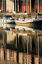 Waterfront docks Exhibition Centre reflected in Narrow Quay, Bristol, UK 1995